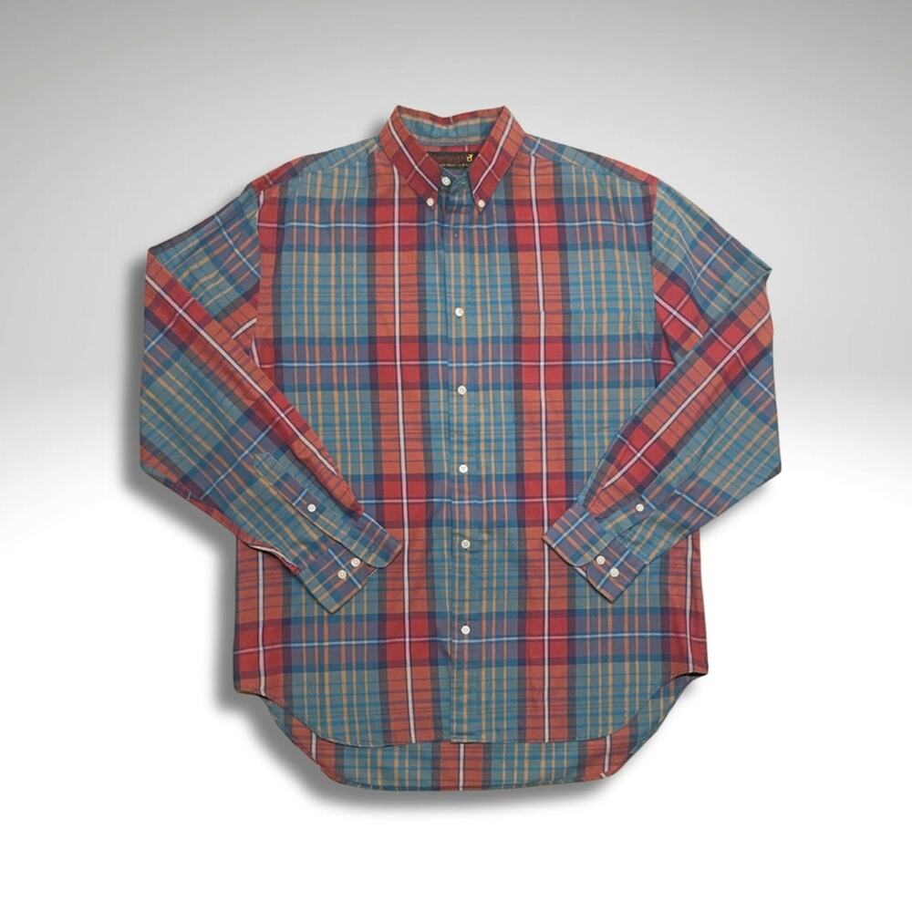 VTG Hunting Horn Tartan Plaid Hong Kong Era Heritage Button-Down Shirt L